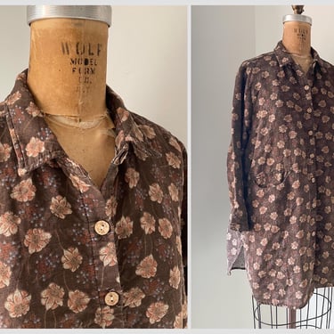 Vintage  mid century button up smock | vintage women’s chore dress, pockets, M/L 