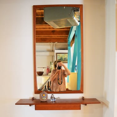 Teak Aksel Kjersgaard Sculptural Entry Wall Shelf w/ Drawer &#038; Mirror