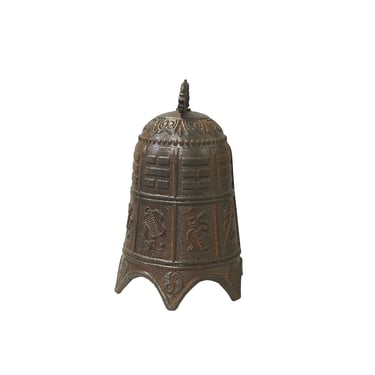 Chinese Rustic Iron Metal I Ching Hexagram Pattern Bell Display Art ws3576E 