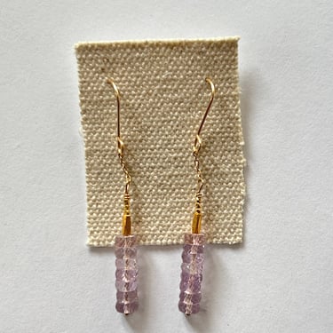 Debbie Fisher | Pink Amethyst and gold vermeil beads on gold fill wire earrings