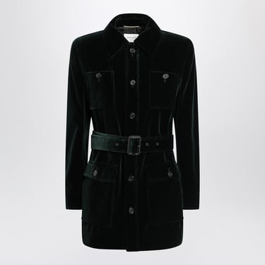 Saint Laurent Green Velvet Safari-Style Jacket Women