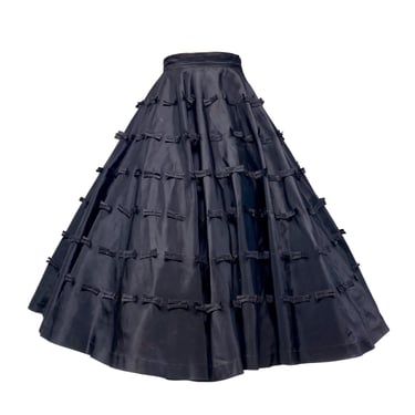 Vintage 1950s Black Circle Skirt, Full Mid-Century Rayon Taffeta Maxi Length, Farmer's Sydney, Small 26 Inch Waist, VFG 