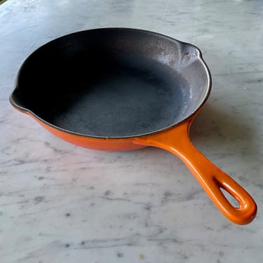 Vintage Le Crueset No.23 Frying Pan Skillet  Orange Flame Enamelled Cast Iron Frying Pan Skillet Made in France 70's 