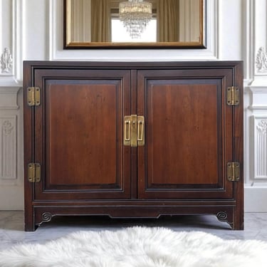 Chinoiserie Nightstand Chest 30” - Solid Wood & Brass Accent Cabinet - Vintage Hollywood Regency End Table 