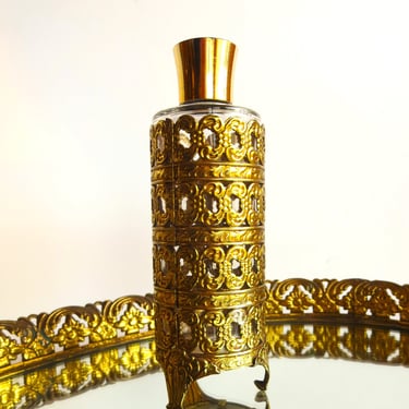 Vintage Perfume Bottle - Gold Metal Filigree - Hollywood Regency Decor 