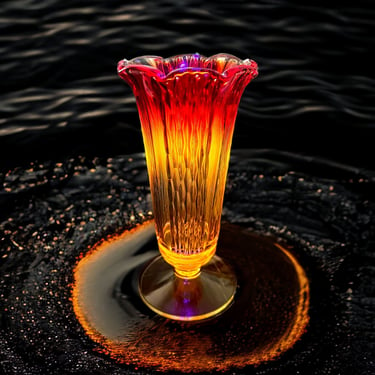Vintage Amberina Glass Vase Rippled Panel Celery Vase Cadmium Glass UV Reactive 