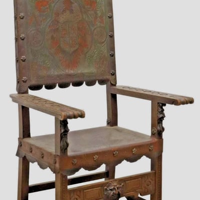 Antique Chair, Throne, Spanish Baroque Style, Heraldic, Oak, 19th C, 1800s!!