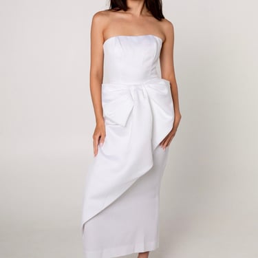 White Draped Bow Strapless Dress