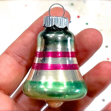 VINTAGE: Old Shiny Brite Christmas Small Glass Bell Ornament - Christmas Ornament - Hand Painted - Holiday Ornament - USA Made 