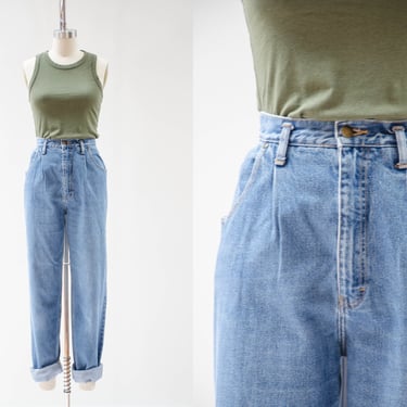 high waisted jeans | 90s vintage Eddie Bauer relaxed fit straight leg pleated boyfriend mom jeans 33x31 