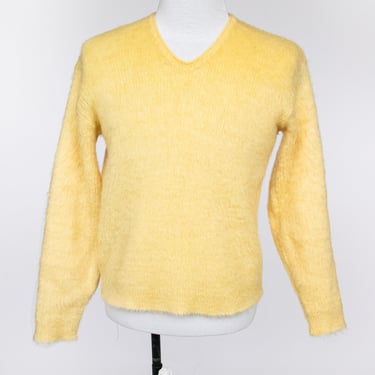 1960s Men's Sweater Fuzzy Mohair V Neck M 