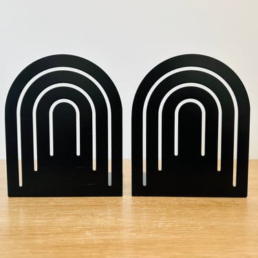 Modern Arch Bookends - 1980s Pair of Black Bend Bookend by Spectrum Designs 