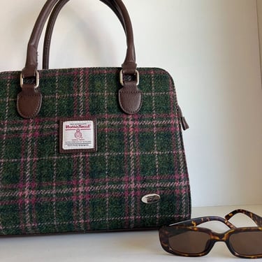 Harris Tweed by Glen Appin Findhorn Green & Pink Wool Medium Tote Bag 