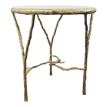 Century Furniture White Mable and Brass Camille Side Table