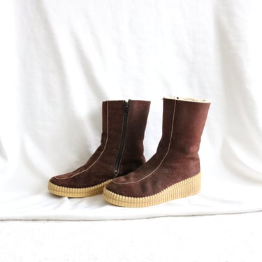 70's sherpa + suede snow boots - 6 