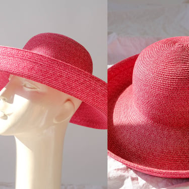 Vintage 90s Eric Javits New York Pink Flanged Wide Brim Floppy Sun Hat | Water Repellent, Packable | 1990s Designer Crushable Floppy Hat 