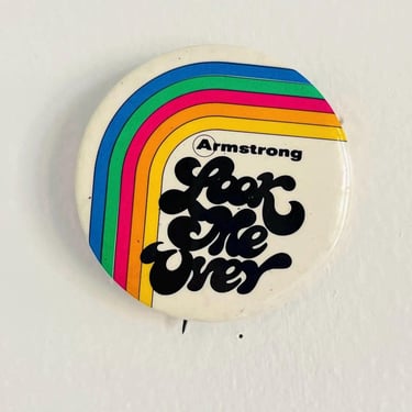 Vintage 1970s Retro MOD Rainbow Graphic Art Look Me Over Pinback Button Armstrong Flooring Advertising 