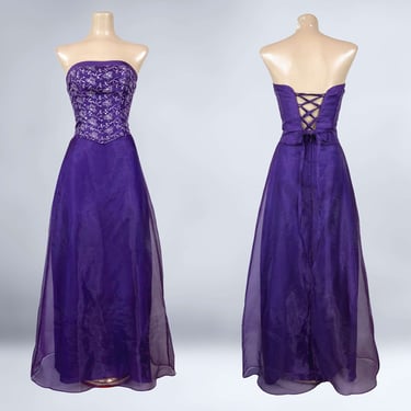VINTAGE 90s Purple Iridescent Skirt and Corset Set Prom Dress by Zum Zum Sz 3/4 | 1990s 2 Piece Formal Gown Party Dress | VFG 