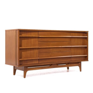 Young Manufacturing Mid Century Walnut Curved Front Credenza - mcm 