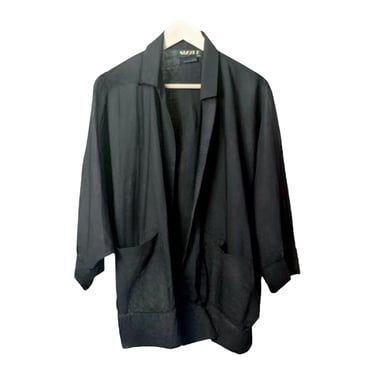 Black Kimono Jacket, Oversized Vintage 90s Dolman Sleeve Blazer, Batwing Sleeve Duster Jacket, Free Size Loose Fit Baggy Fit Unstructured 