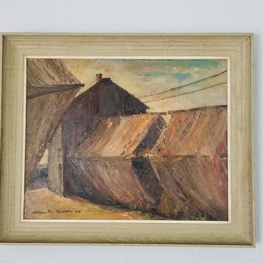 1950 Helen M. Nelson Expressionist Abstract Oil Painting 
