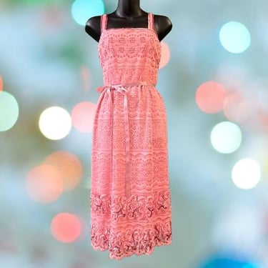 pink lace dress vintage 1970s sundress small medium 