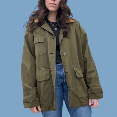 Vintage Chore Coat Retro 2000s GAP + Size Medium + Y2K + Army Green + Suede Leather + Field and Barn Jacket + Workwear + Unisex Outerwear 