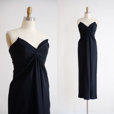 long black dress 80s vintage Victor Costa minimalist strapless floor length evening gown 