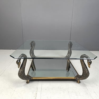 Brass swan coffee table, 1970s - hollywood regency coffee table - seventies coffee table - sculptural coffee table 