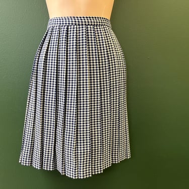 1960s navy houndstooth skirt vintage checker / pleated / mod school girl small 