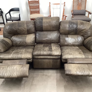 Distressed Leather Reclining Couch