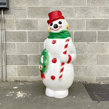 Vintage Snowman Blow Mold Retro 1960s Empire + Frosty the Snowman + Light Up + Wreath + Candy Cane + 46 Inches Tall + MCM + Christmas Decor 