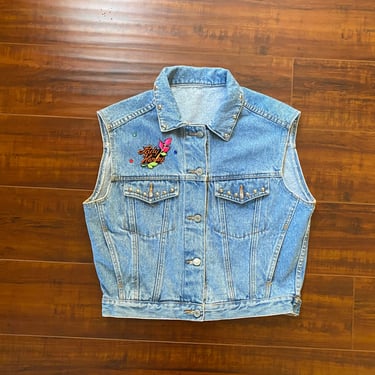 Vintage 1990’s Denim Vest with Studs and Patches 