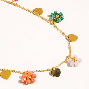 Melvin 18K Gold Non-Tarnish Flower & Hearts Necklace