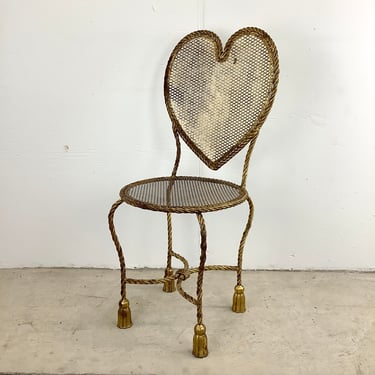 Italian Modern Heart Shaped Gilt Tassel Side Chair 