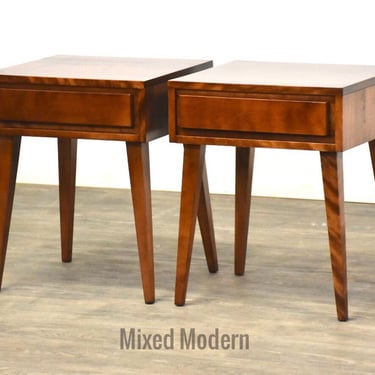 Refinished American Modern Solid Birch Nightstands - A Pair 