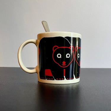 Vintage Taylor & Ng Minimals Panda Bear Mug - Black Red Cream, 1983, San Francisco, Collectible, Coffee Mug, 