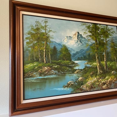 Large Gorgeous Signed Oil Painting Mountain and Lake 