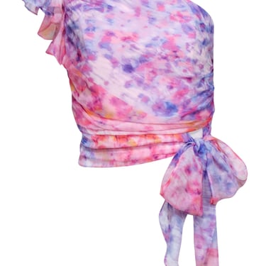 Amanda Uprichard - Pink & Purple Watercolor Print One Shoulder "Bea Top" Sz S