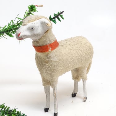 Large 4 1/4 Inch 1930's German Wooly Sheep, for Putz or Christmas Nativity, Vintage Toy 
