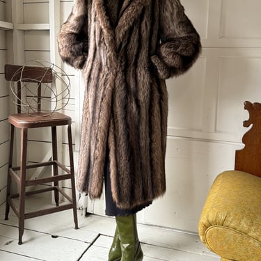 70s Raccoon Fur Coat | S-M