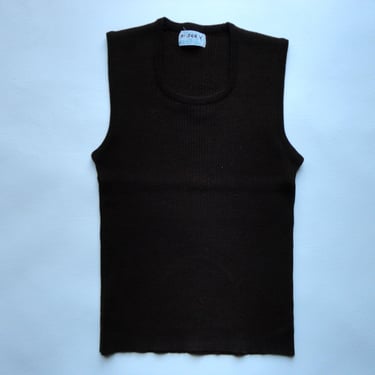 1970s Sweater Vest Virgin Acrylic Knit Pullover Brown Scoop Neck Sleeveless Nerd Shirt Gender Neutral Unisex Clothing Men's Women's Medium 