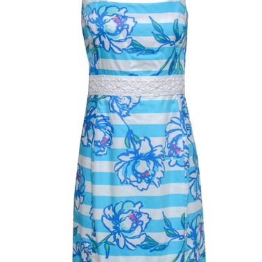 Lilly Pulitzer - Blue Stripe & Floral Fitted Cotton "Serena" Dress Sz 6