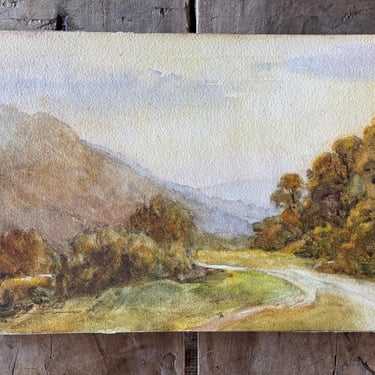 Antique Original English Watercolor Painting, Country Road 