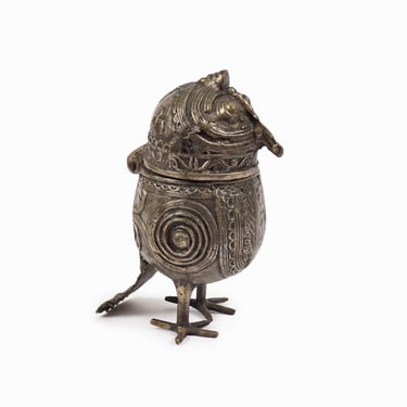 Dhokra Metal Owl Container Vintage India 