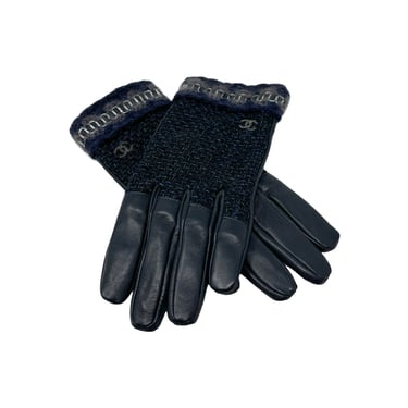 Chanel Navy Blue Leather Gloves