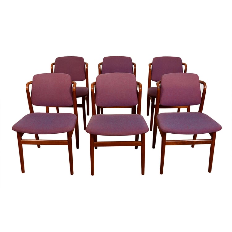 Set of 6 Danish Modern Teak Dining Chairs w Sculpted Backrests