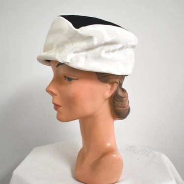 1960s Dana Marte Black and White Toque Hat 