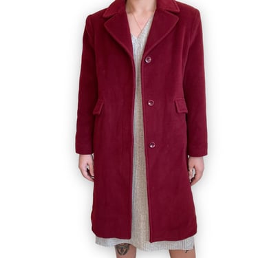 Vintage Womens Albert Nipon Deep Red 100% Wool Minimalistic Trench Coat Sz 8 