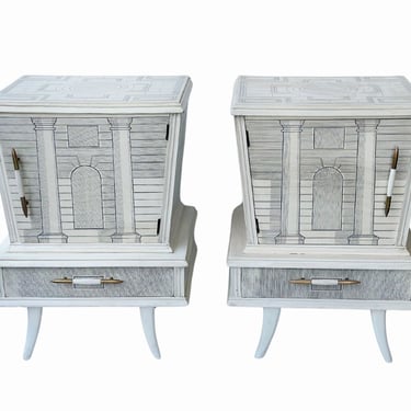 Pair of Italian Architectural Nightstands in the Style of Fornasetti, c. 1960's